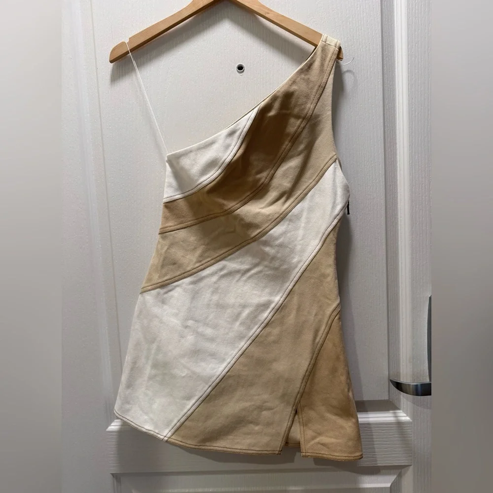 Significant Other Saskia One-Shoulder Mini Dress in Beige & White Size 4 NWT - Picture 5 of 8
